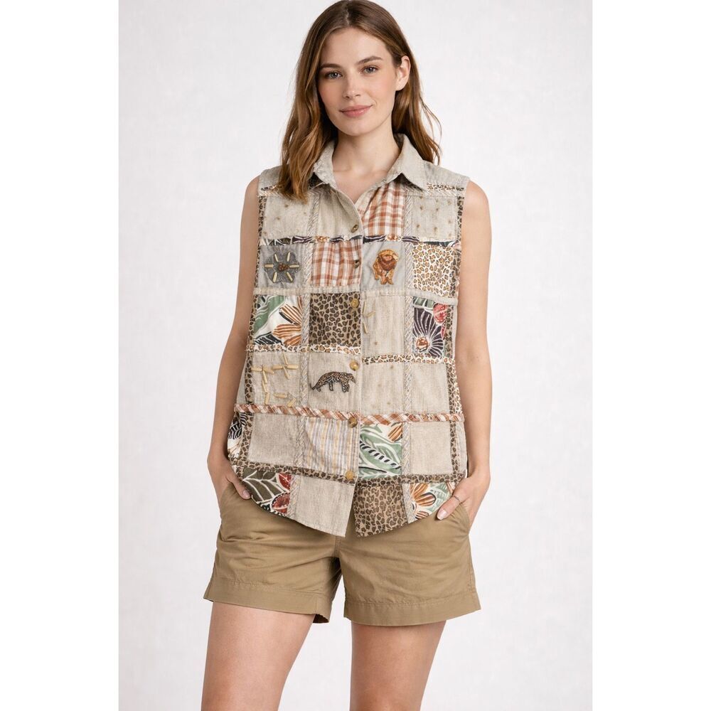 Vintage Studio Collection Patchwork Safari Vest Medium Cotton